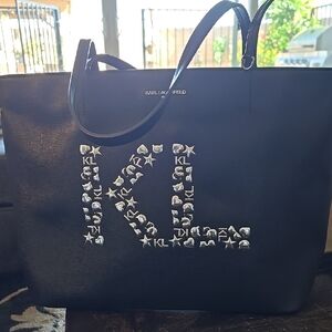 Karl Lagerfeld Black Tote with Silver Accents